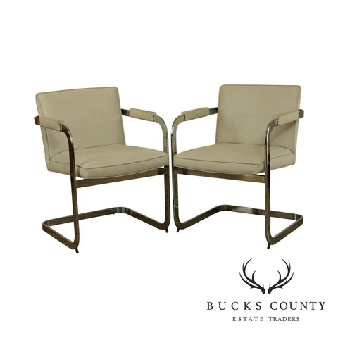 Mid Century Modern Pair Chrome Frame Cantilevered Armchairs Cover