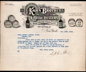 1915 New York - Whiskies - Kahn Brothers - Rare History Letter Head Bill - Picture 1 of 1