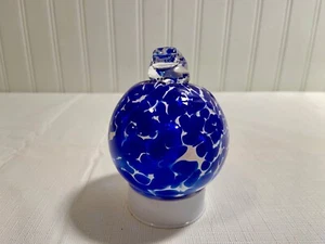 Hand Blown Art Glass Bulb Hanging Ornament Witches Ball Cobalt Blue White Heavy - Picture 1 of 4