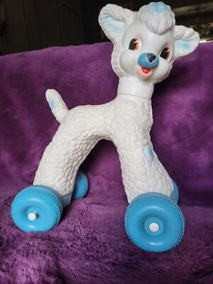 Jouet ancien mouton à tracter 1960 Haut 45 cm - Photo 1/3