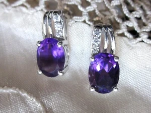 Amethyst & White Zircon Stud Earrings, 925 Sterling Silver, 2.21 cts - Picture 1 of 5