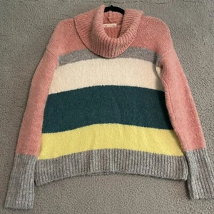 LOU & GREY LOFT Damen kleiner GESTREIFTER Woll-Alpaka WEICHER PULLOVER ROSA WASSERFALLAUSSCHNITT - Bild 1 von 6