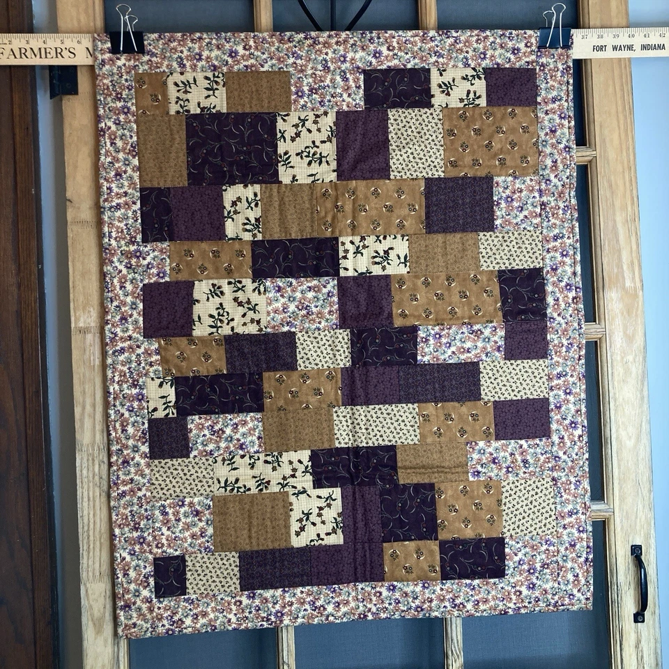 Patchwork Quilted Tablecloth Browns, Floral 29x36, Calico, Handmade - Image 1 of 4