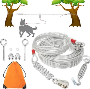 Dog Tie Out Cable - 100 Ft Long Dog Cable with 10 Ft Run Cable for Yard Training - Picture 1 of 12