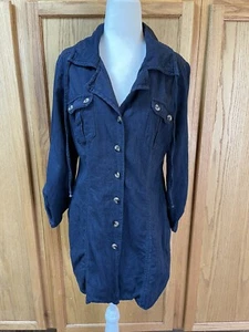 Chaqueta túnica CAbi #340 talla pequeña S azul denim cambray con botones delanteros bolsillos - Imagen 1 de 9