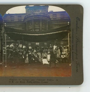 Review Indian Colonnial Troops H.M. King Buckingham Palace Excelsior Stereoview - Bild 1 von 4