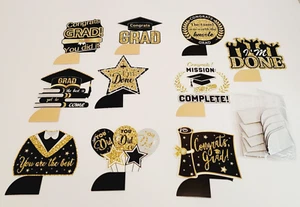 Graduation Decorations Black & Gold Honeycomb Party Table Toppers - 2 Sets Of 10 - Picture 1 of 9