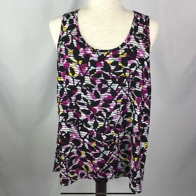 Halogen Sleeveless Top Size M Tank Floral Leaf Black Purple Abstract Print Nords - Image 1 of 4