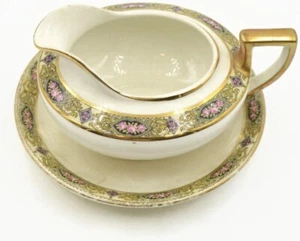 Antikes Homer Laughlin Vandemere Milchkännchen und Untertasse Goldrand Rosen Art Deco - Bild 1 von 16