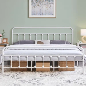 Classic Metal Platform Bed Frame Mattress Foundation with Victorian Style Iron-A - Picture 1 of 9