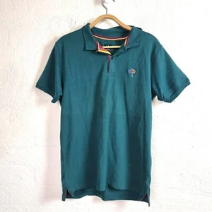 VAN HUESEN Mens Polo Top Size L Green Stretch Knit Short Sleeve Slim Fit - Picture 1 of 12