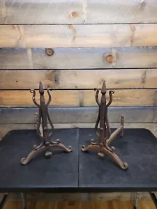 EPIC - Antique 1920's Iron Hand Forged Gothic Andirons - Bild 1 von 12