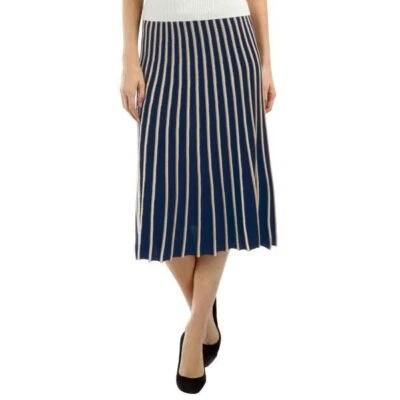 Pure Collection knit SKIRT 85% silk 15% cashmere navy wh/gld stripe £185 LR bnwt - Image 1 of 4