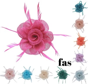 Elegant Small Flower Feathers Hair Clip Fascinator Hat Weddings Royal Ascot Race - Picture 1 of 13