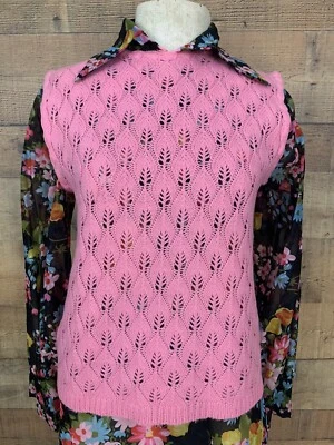 Chaleco Suéter Rosa Sin Mangas Tejido Mod Años 60 Años 70 Talla Pequeña Foto 1 de 4