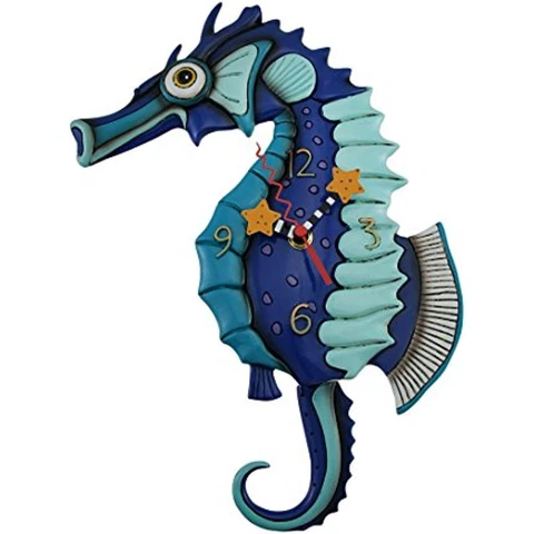 Allen Designs Salty Seahorse Blue Pendulum Beach Coastal Ocean Wall Clock P1468 Cover