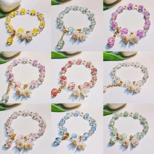 Koreanische rosa Kristall Blumen Schmetterling Anhänger Perlen Armband für Frauen _ - Bild 1 von 44