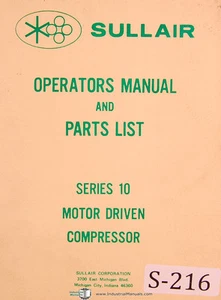 Compresor de tornillo accionado por motor Sullair serie 10, manual de operaciones y piezas - Imagen 1 de 2