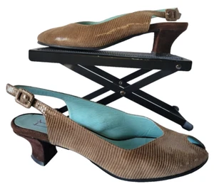 Thierry Rabotin Tan Snake Print Heels Peeptoe Slingback Size 39 Made in Italy - Picture 1 of 8