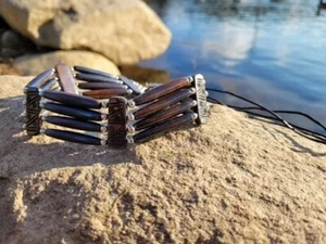 Büffelknochen 4-zeiliges Halsband Perlen Indianer Halskette schwarz Boho Style - Bild 1 von 8