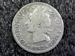 1942 Dominican Republic 10 Centavos - 90% Silver - World Foreign Coin Inv#Z575 - Picture 1 of 2