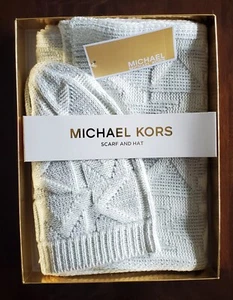 Michael Kors Women's Debossed Knit Metallic Beanie & Scarf Set - Picture 1 of 6