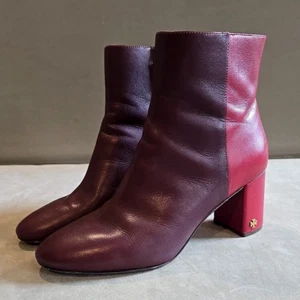 Tory Burch Brooke 2-Tone Red/Maroon Leather Booties US Size 10.5 - Picture 1 of 12