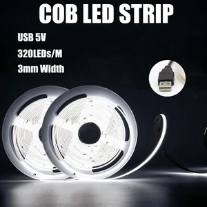 COB LED Strip Light V5 Monochrome Flexible Tape Lights DIY Lighting 3mm With USB - Picture 1 of 19
