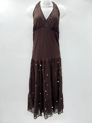 VTG Jonathan Martin Silk & Sequin Chiffon Gown Sz 16 Brown Y2K Fairy Whimsigoth - Image 1 of 4