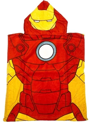 Official Kids Boys Iron Man Character Hooded Poncho Towel Ages 3 4 5 6 Years - Image 1 of 2