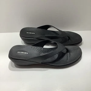 WOMEN'S OKABASHI SPLASH 2" WEDGE FLIP FLOPS SANDALS BLACK SIZE 8 - 9 ML Exc - Picture 1 of 6