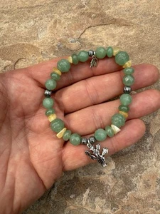 American West Pollack Aventurine Beaded Sterling .925 Stretch Charm Bracelet - Picture 1 of 11
