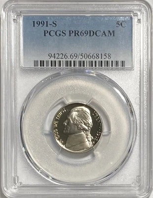 1991 S 5C Jefferson Nickel PROOF PCGS PR69DCAM - Image 1 of 2