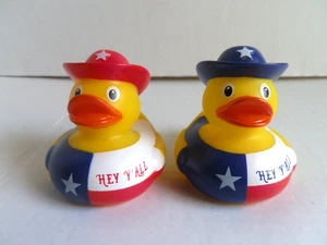 2025 Texas Rubber Duck 2.5” Texas Flag, Red/Blue Cowboy Hat, “Hey Ya’ll” 2 pc - Picture 1 of 3