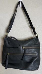 Great American Leatherworks Gray Crossbody Genuine Leather Multi Zip Bag Purse - Picture 1 of 11