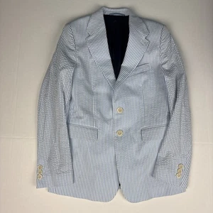 Vineyard Vines Boys Size 16 Blazer Jacket Blue White Seersucker Stripes Preppy - Picture 1 of 7