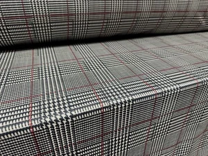 Double Jersey Upholstery Fabric, Per Metre - Dogtooth Check Print - Grey & Red - Picture 1 of 4