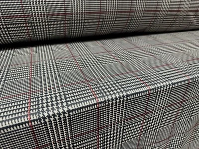 Double Jersey Upholstery Fabric, Per Metre - Dogtooth Check Print - Grey & Red - Image 1 of 4