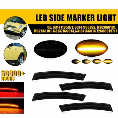 For 2002-08 Mini Cooper R50 R52 R53 Front Rear LED Side Marker Lights Smoked 6X - Image 1 of 4