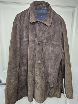 Куртка мужская Newport Harbor большая коричневая замшевая кожаная на пуговицах спереди с подкладкой моющаяся - Изображение 1 из 4