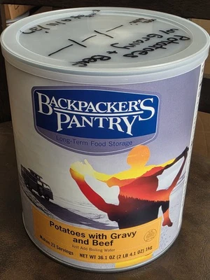 * DESPENSA MOCHILERA Papas con salsa y carne de res 36,1 oz #10 lata caduca 2037 Foto 1 de 4