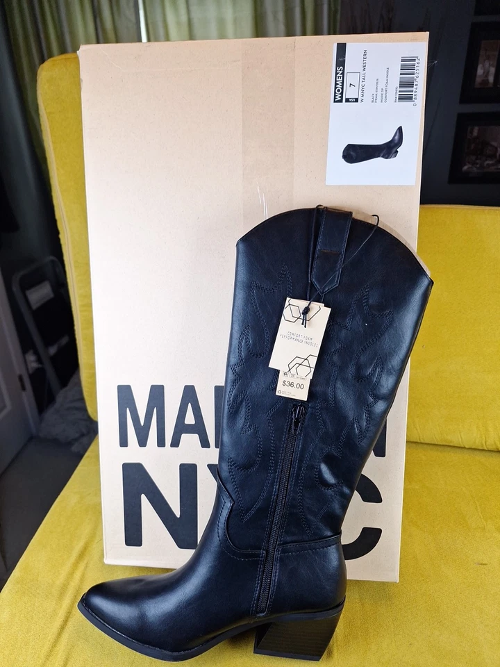 Madden NYC Women's Size 9 Black Embroidered Tall Western Boots
