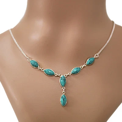 Collier Kette Silber 925 Sterlingsilber Türkis-Howlith Halskette Damen ts - Bild 1 von 4