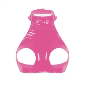 Damen PVC Leder BH Tops Bustier Cut Out Cup Bralette Clubwear Dessous - Bild 1 von 9