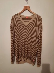 Hugo Boss Men's Brown Striped Fine Knit Linen Jumper - Size XXL - Picture 1 of 4
