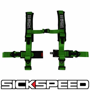 GREEN 4 POINT 2" NYLON RACING HARNESS SHOULDER PAD SAFETY SEAT BELT BUCKLE - Bild 1 von 1