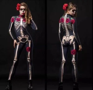 Halloween Scary Cosplay Skeleton Rose Women Party Medium Brand New - Picture 1 of 3