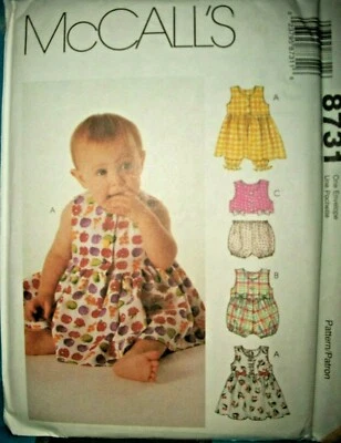 McCalls 8731 Infant Baby Dress Romper Pantaloons Panties Top UNCUT Size S-M-L-XL - Image 1 of 3