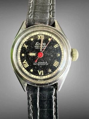 Reloj Eska Vintage Segunda Guerra Mundial Era Militar Raro Doble Borde Acero Caja Trasera Funciona 23mm Foto 1 de 4
