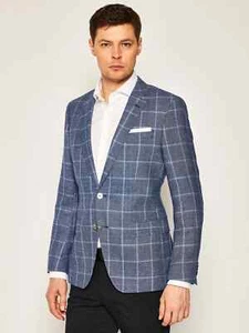 Hugo Boss Wool Linen Blend Slim Fit Checked Sport Coat Jacket Men's 44/54R - Picture 1 of 17